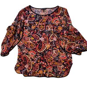 Sam and Jess Bell Sleeve Top Blouse Paisley Size PXL Pullover Bohemian